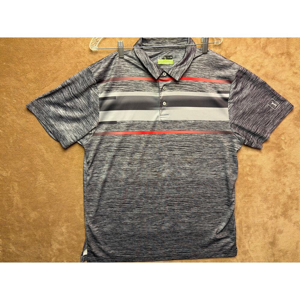 PGA Tour Pro Series Polo Shirt Mens XL Gray Space Dye Striped Golf Athletic Fit